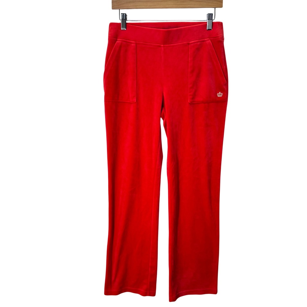 Juicy Couture Velour Flare Track Pants Red Crown Logo Lounge Sweatpants S